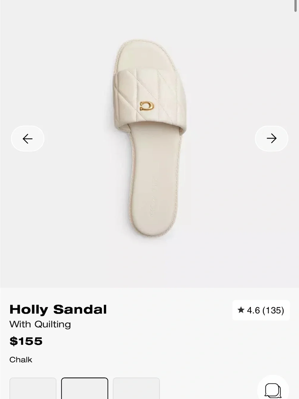 Coach Quilted Cream Slide Sandals with Gold Accent